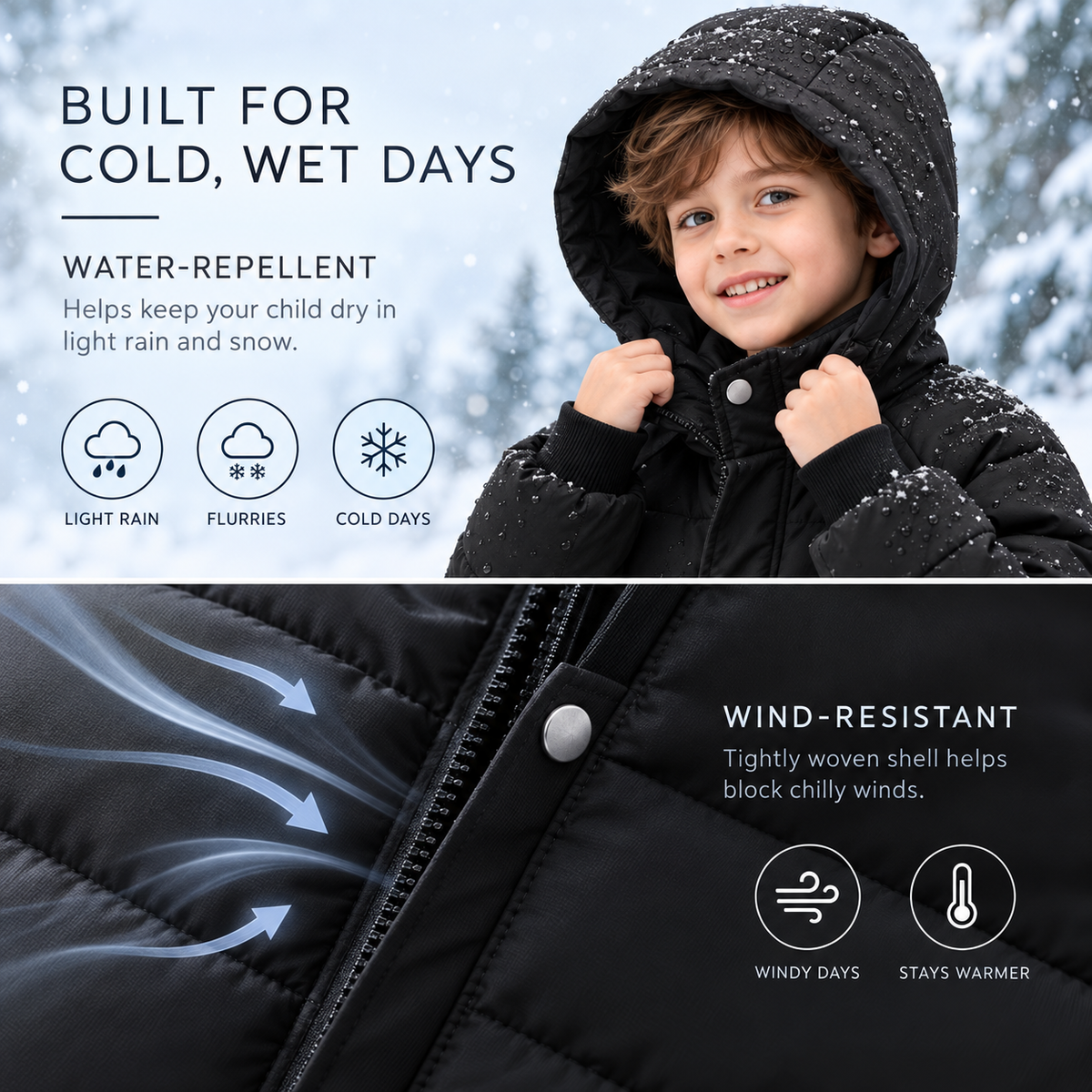 Insulated Longline Hooded Puffer Jacket for Kids – Full-Zip Heavyweight Winter Coat Ages 3-12 | Thomler