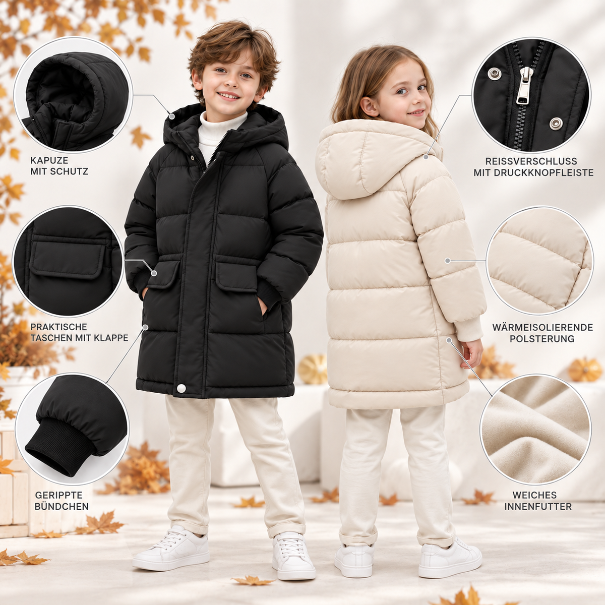 Insulated Longline Hooded Puffer Jacket for Kids – Full-Zip Heavyweight Winter Coat Ages 3-12 | Thomler