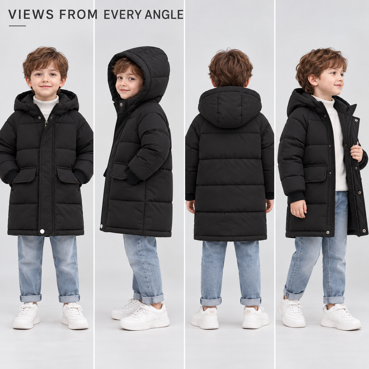 Insulated Longline Hooded Puffer Jacket for Kids – Full-Zip Heavyweight Winter Coat Ages 3-12 | Thomler