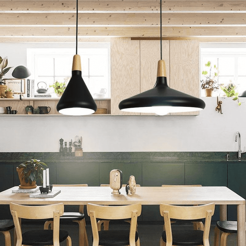 Pendant Light Iron Wood 10.6 in Adjustable Indoor Ceiling Lamp White Black Silver Rose Gold Grey Modern Dining Room Kitchen Island Lighting | Thomler