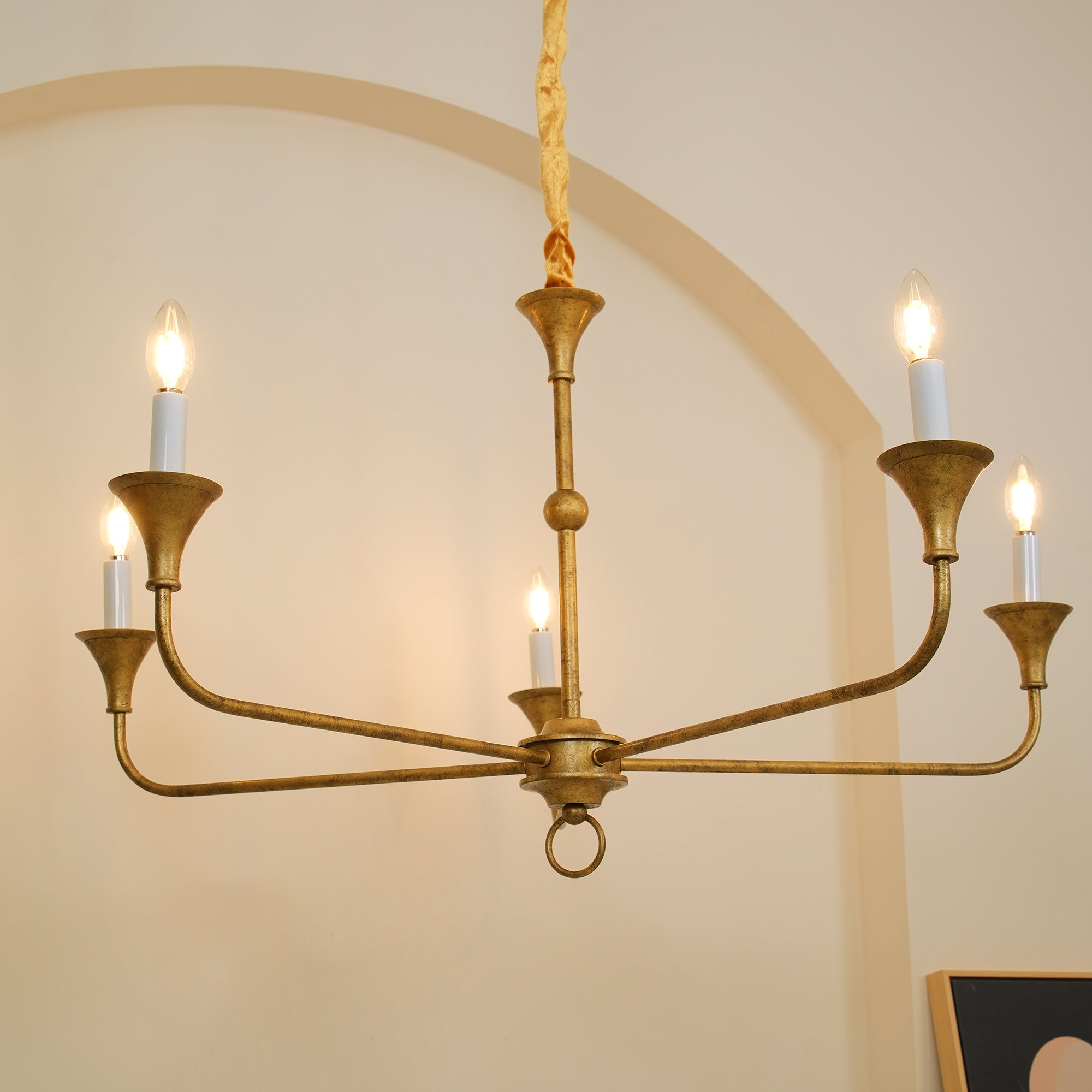 Pendant Light Brass Metal 91.0 cm Dining Room Candle Style Ceiling Chandelier Adjustable Chain E14 Hanging Fixture | Thomler