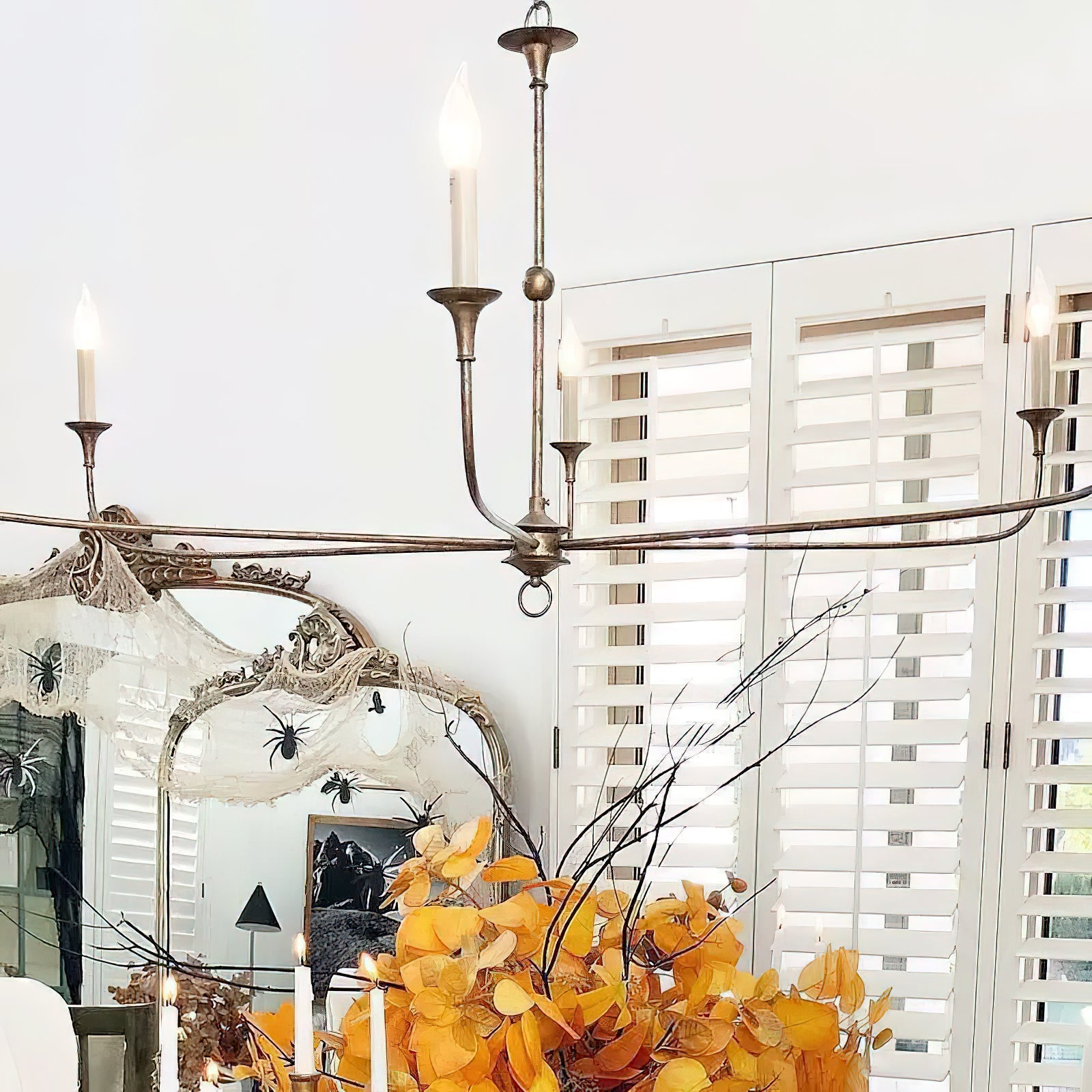 Pendant Light Brass Metal 91.0 cm Dining Room Candle Style Ceiling Chandelier Adjustable Chain E14 Hanging Fixture | Thomler