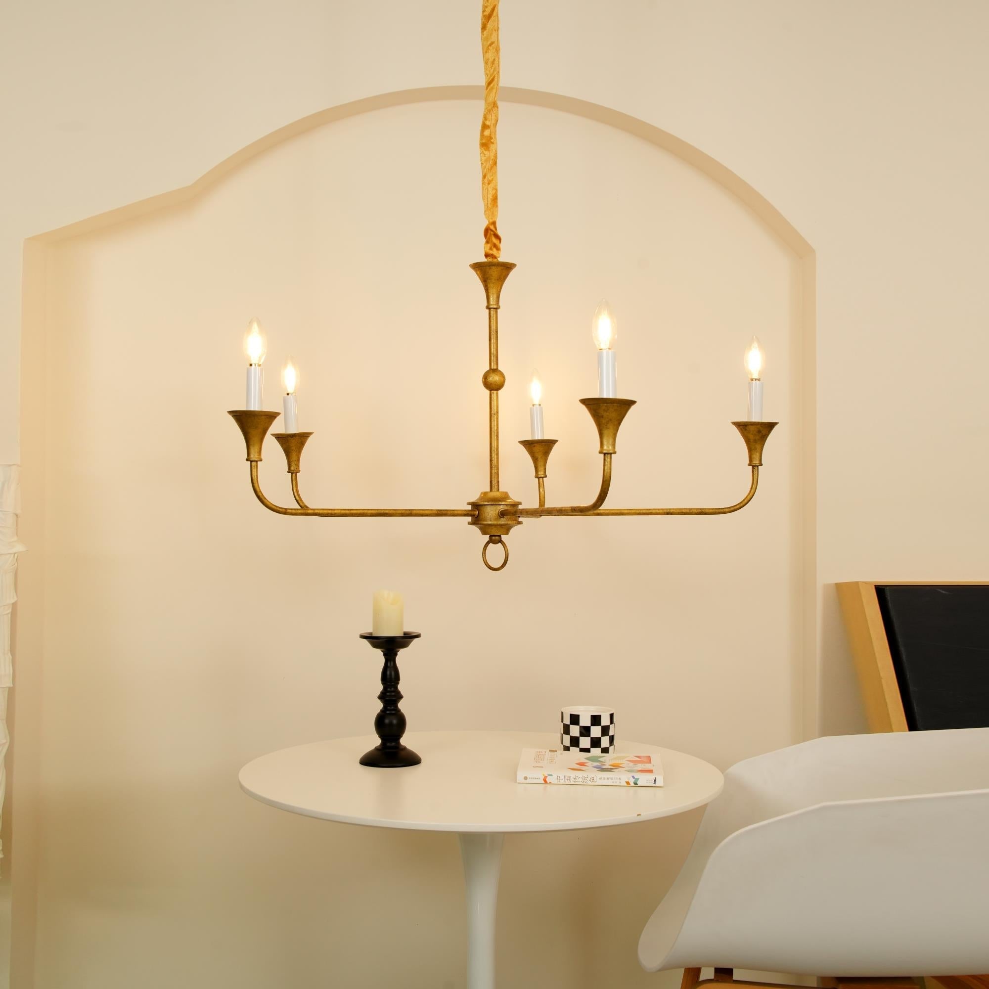 Pendant Light Brass Metal 91.0 cm Dining Room Candle Style Ceiling Chandelier Adjustable Chain E14 Hanging Fixture | Thomler