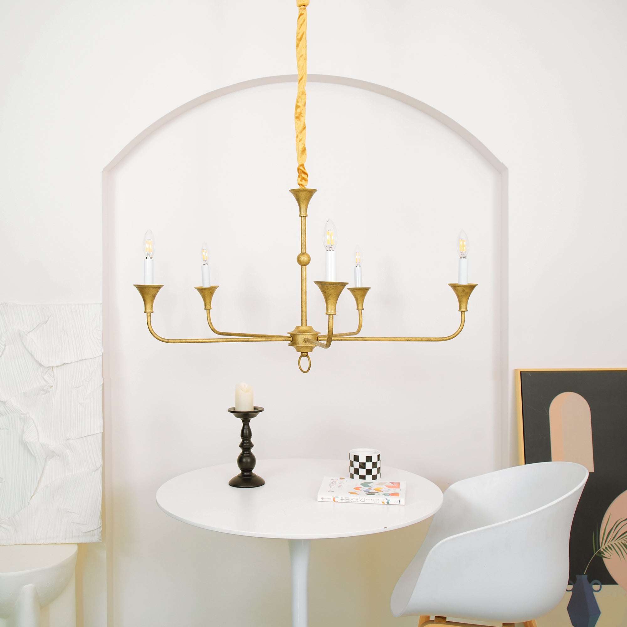 Pendant Light Brass Metal 91.0 cm Dining Room Candle Style Ceiling Chandelier Adjustable Chain E14 Hanging Fixture | Thomler