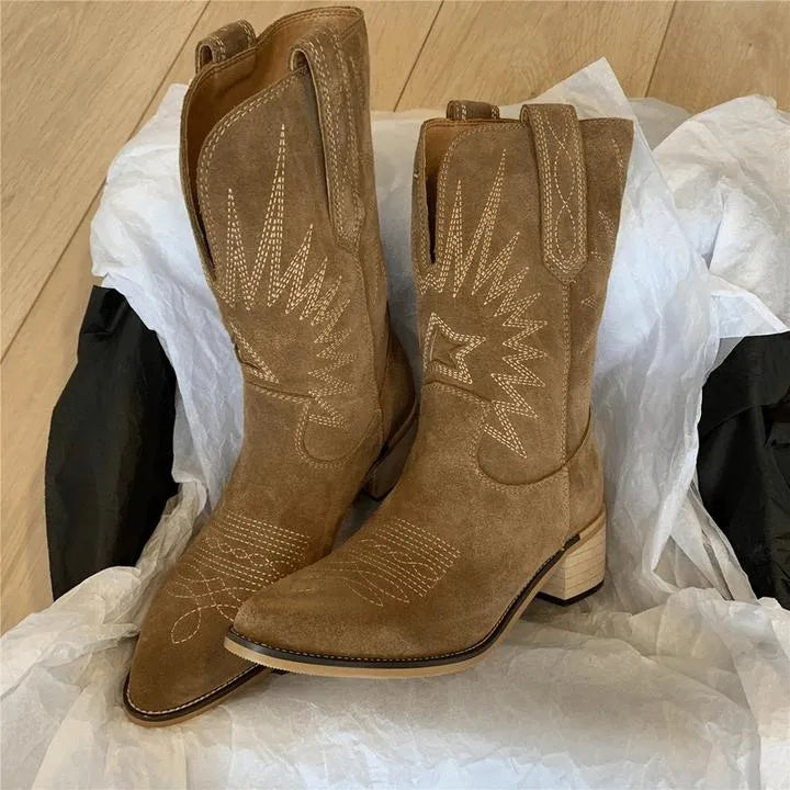 Western-Style Ankle Boots for Women – Versatile Year-Round Footwear with Block Heel & Pointed Toe | Thomler