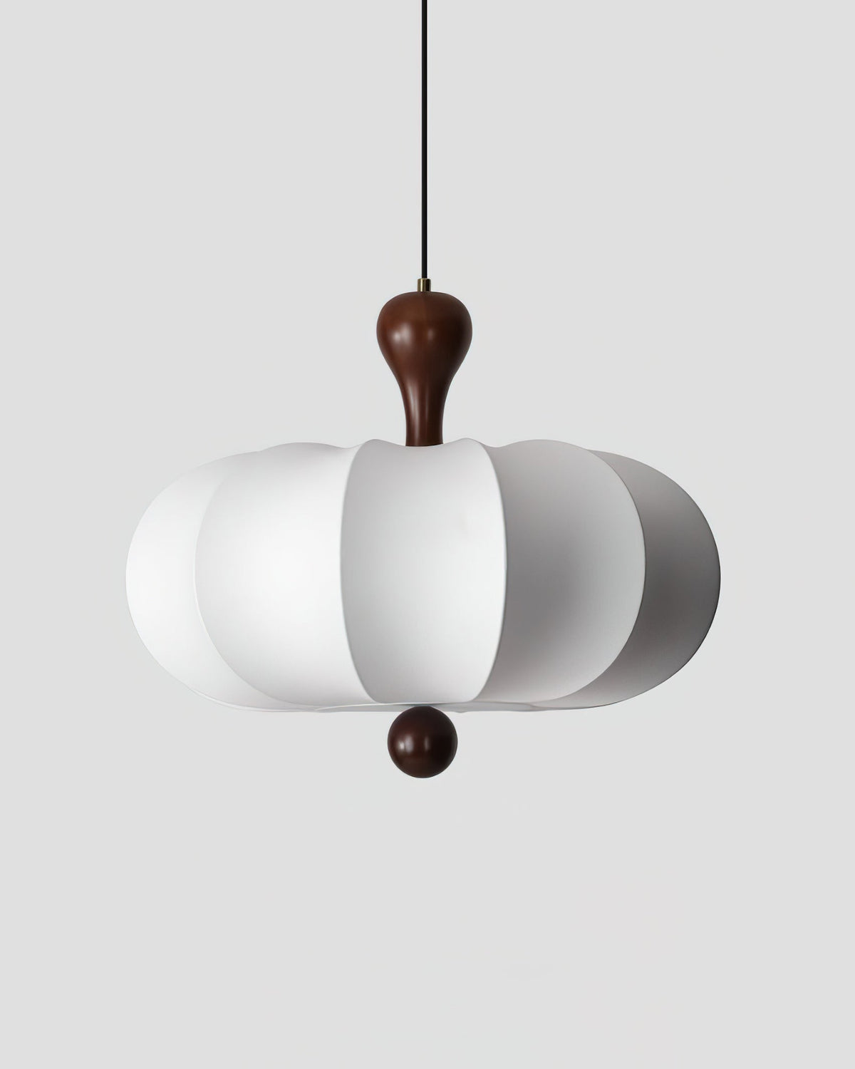 Sculptural White Pendant Light with Walnut Wood Dome and Fabric Shade for Dining Room | Thomler