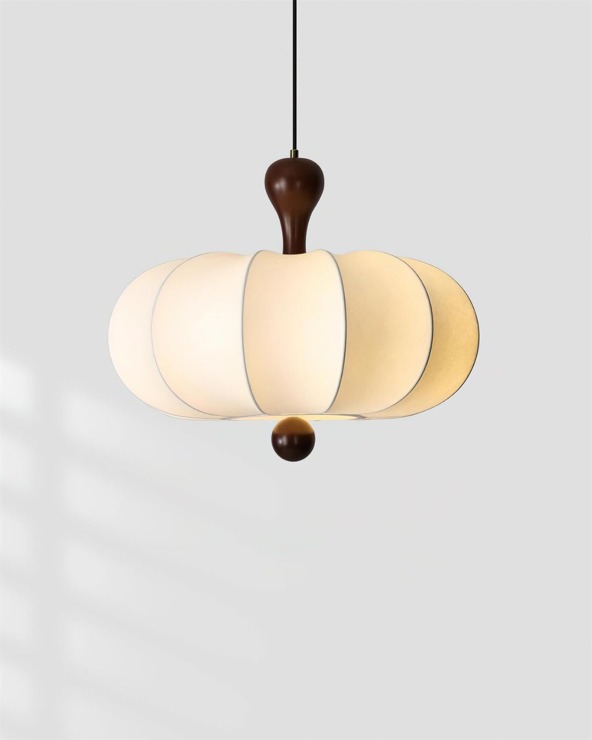 Sculptural White Pendant Light with Walnut Wood Dome and Fabric Shade for Dining Room | Thomler