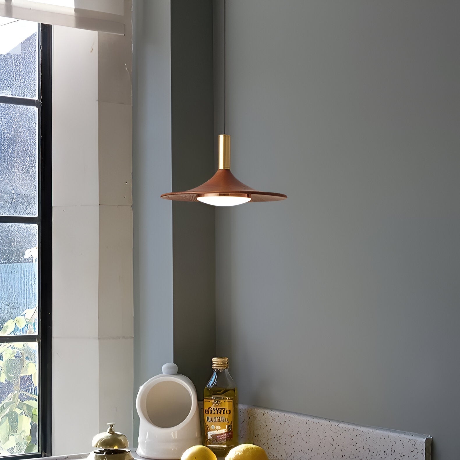 Pendant Light Iron Wood Finish 9.8 in 13.8 in Adjustable Dining Room Kitchen Island Hanging Ceiling Lamp Scandinavian | Thomler