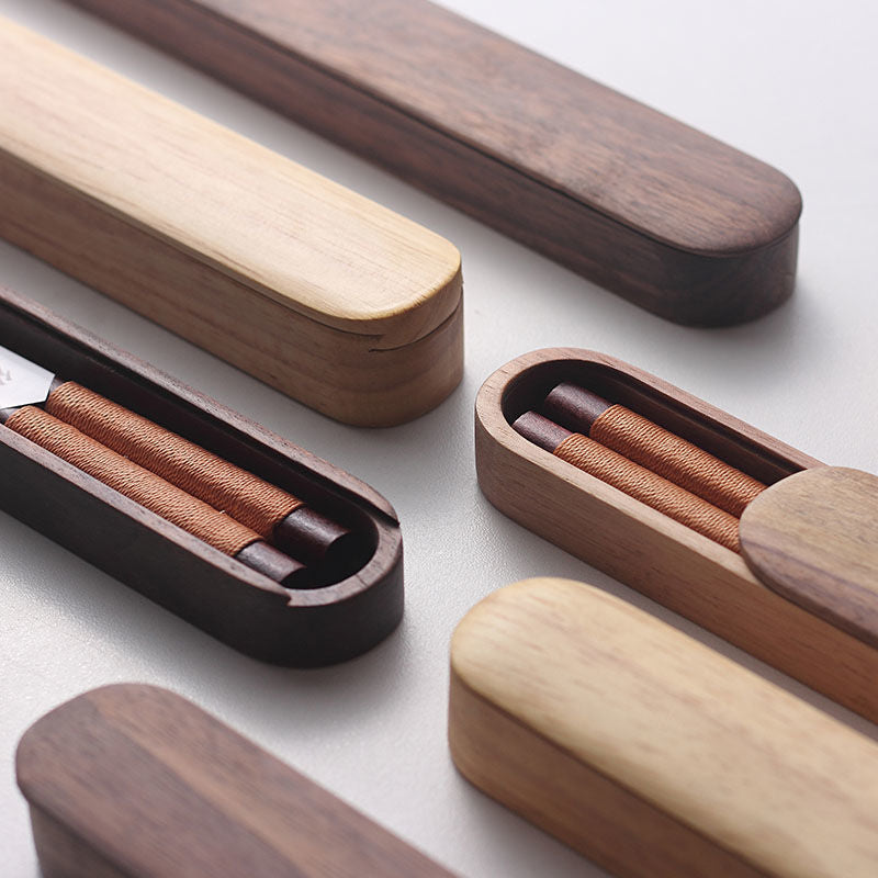Chopsticks Black Walnut Wood Handmade Japanese Dining Set Decorative Rope Gift Box Tableware | Thomler