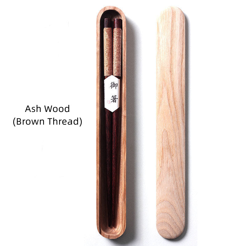 Chopsticks Black Walnut Wood Handmade Japanese Dining Set Decorative Rope Gift Box Tableware | Thomler
