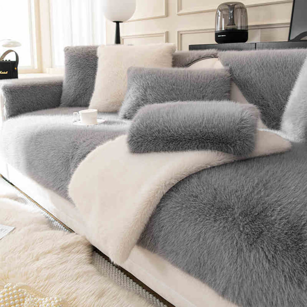 Plush Faux Mink Couch Protector with Grip-Back – Furniture Throw for Living Room Sofa Loveseat Chair Sectional | Thomler