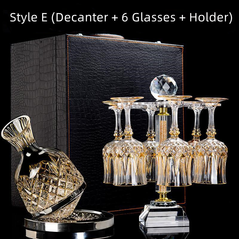 Embossed Gold Accent Wine Glass & Decanter Set with Carrying Case for Elegant Entertaining | Thomler