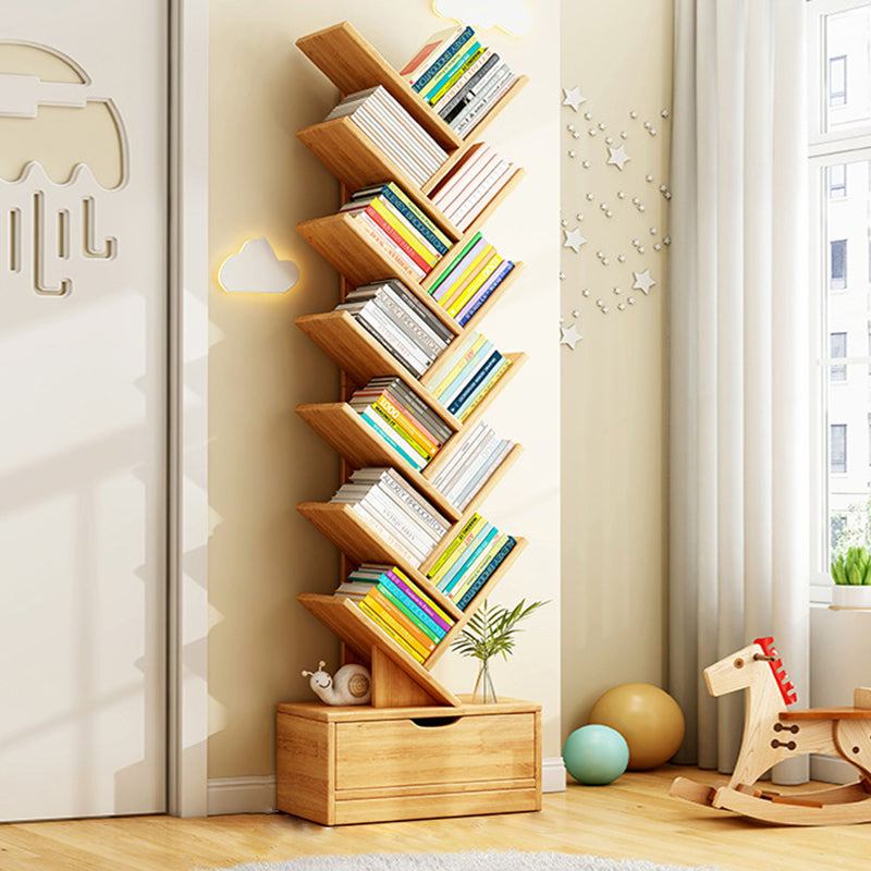 Modern Geometric Storage Tower Shelf Unit 6-12 Open Tiers Walnut Natural Wood for Living Room Study Den Small Spaces | Thomler