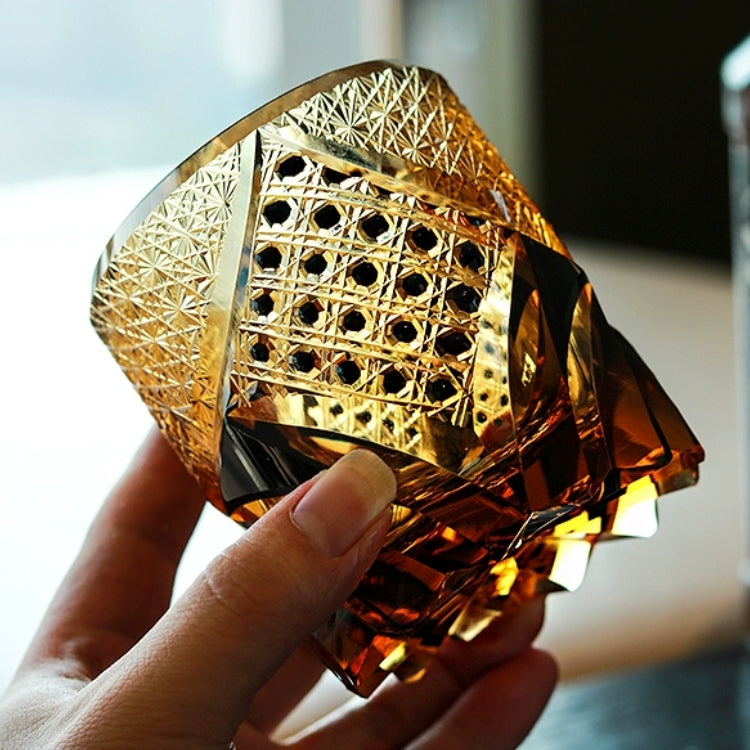 Whiskey Glass Hand Cut Amber Crystal Japanese Style Collectors Drinking Tumbler Gift Box Barware | Thomler
