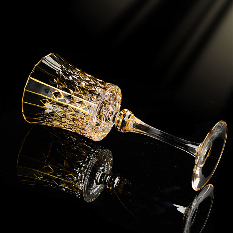 Embossed Gold Accent Wine Glass & Decanter Set with Carrying Case for Elegant Entertaining | Thomler