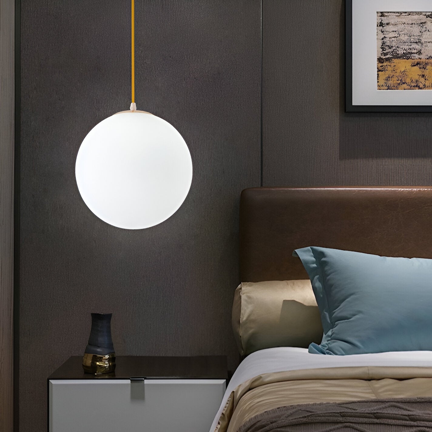 Pendant Light Milky Glass 9.8 in White Dining Room Kitchen Island Hanging Ceiling Lamp Modern Minimalist Globe Fixture | Thomler