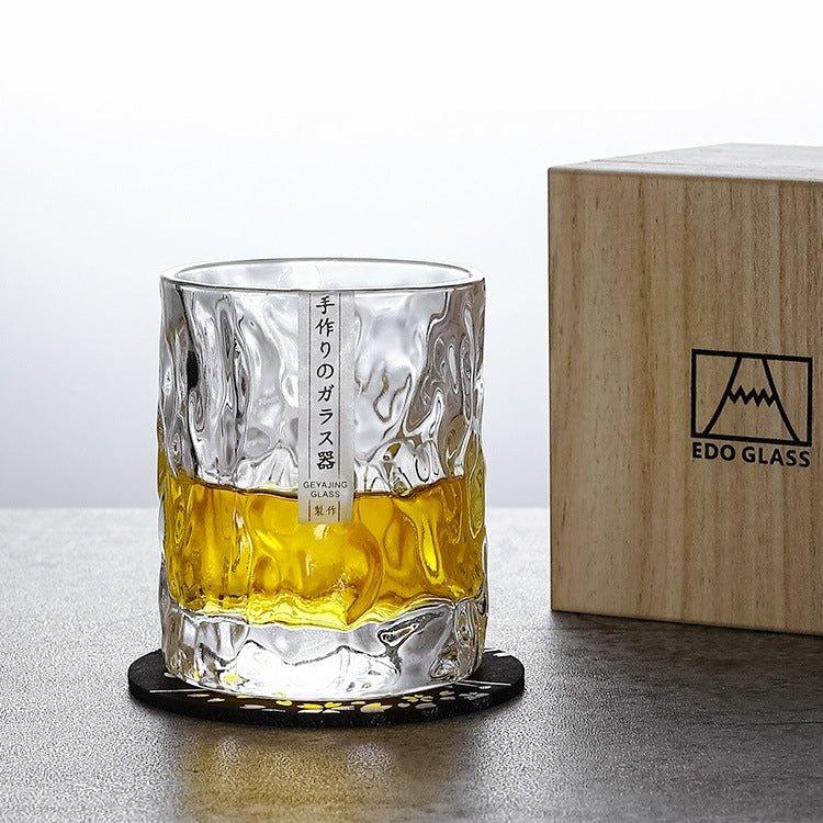 Whiskey Glass Hand Carved Japanese Crystal Glacier Pattern Spirits Gift Set Barware | Thomler