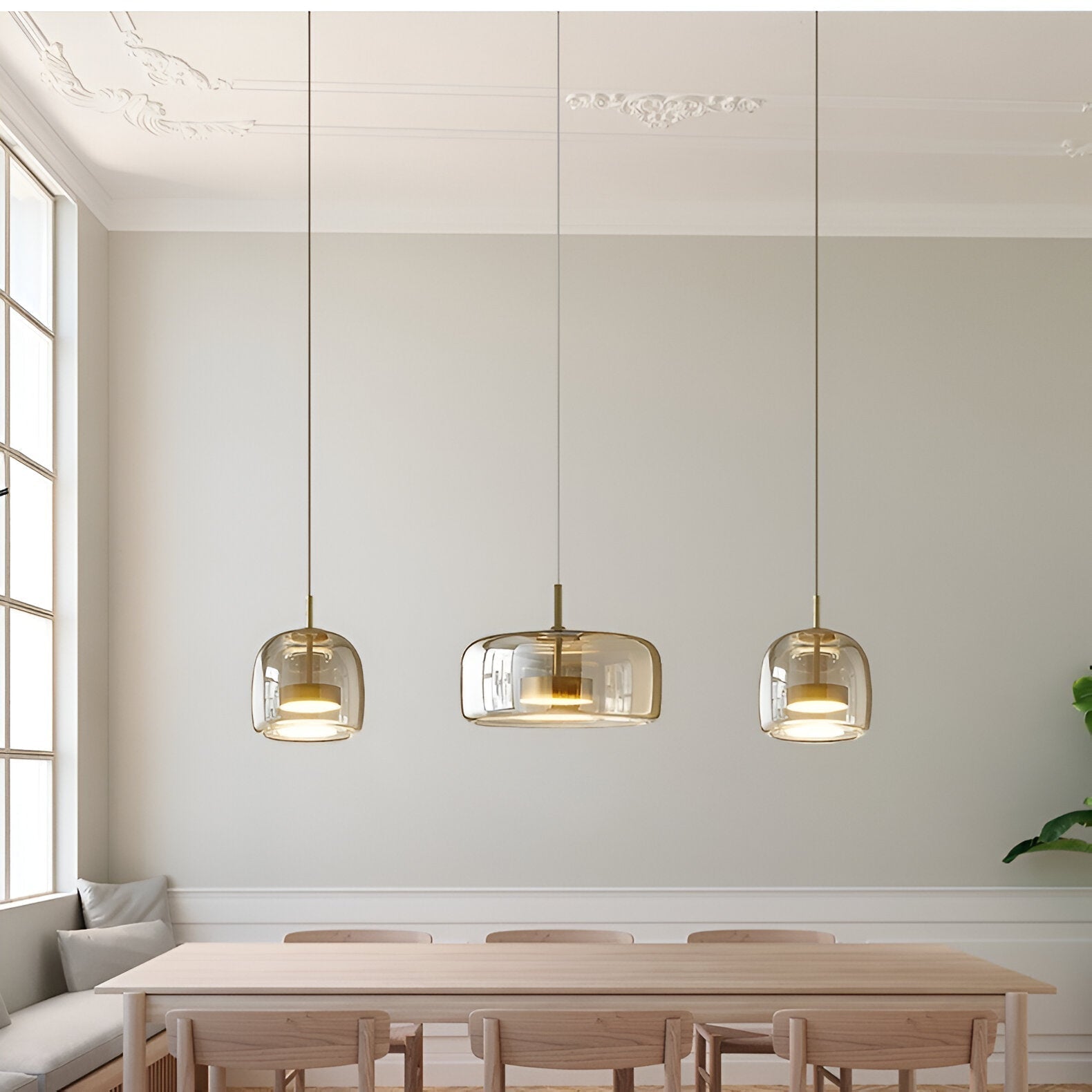 Pendant Light Hand Blown Glass Ø38.0 cm Smoked Grey Dining Room Kitchen Island Adjustable LED Hanging Ceiling Lamp | Thomler