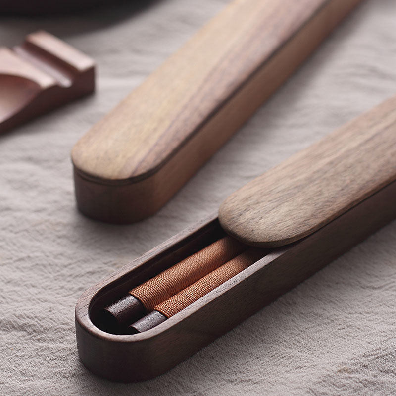 Chopsticks Black Walnut Wood Handmade Japanese Dining Set Decorative Rope Gift Box Tableware | Thomler