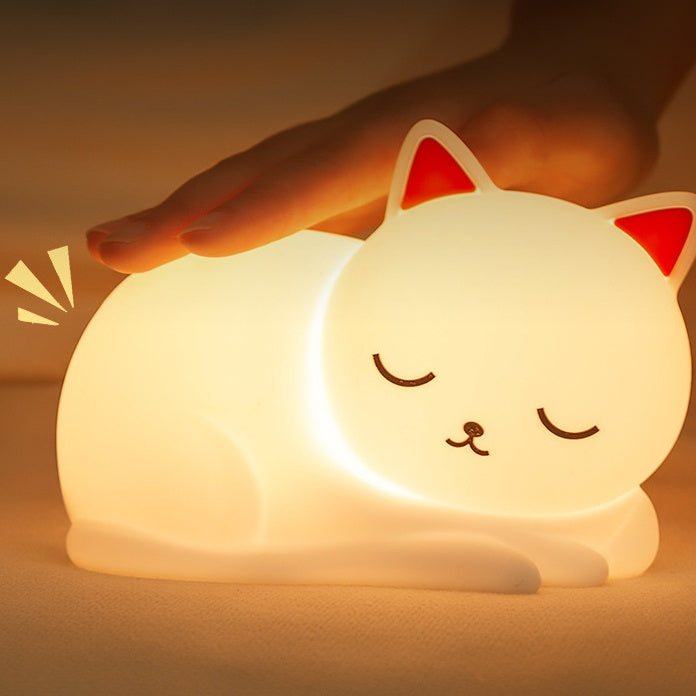 Silicone Cat Night Light with Touch Control & 7 Color Modes – Rechargeable LED Bedside Lamp for Kids & Nursery | Thomler