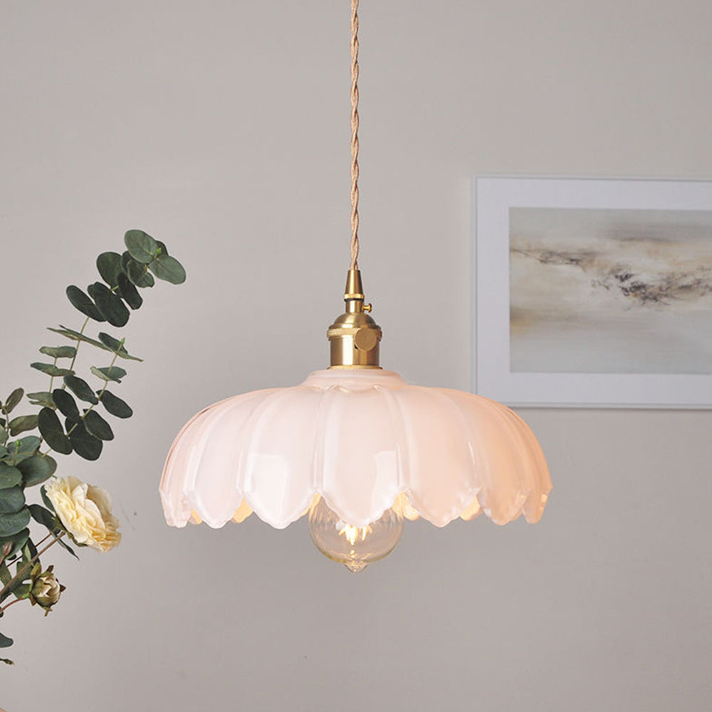 Pendant Light Glass Flower Shade 25.0 cm Green Dining Room Vintage Hanging Ceiling Lamp Adjustable Cord E27 Lighting | Thomler