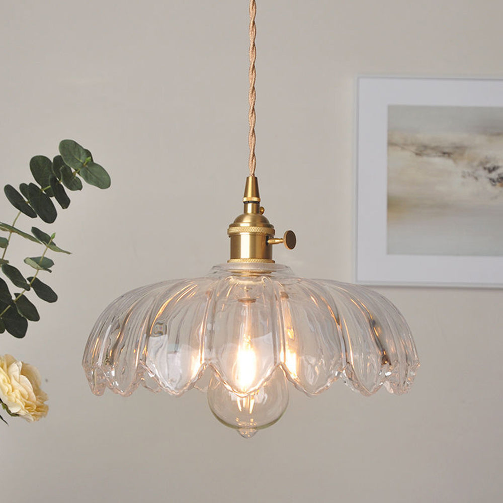 Pendant Light Glass Flower Shade 25.0 cm Green Dining Room Vintage Hanging Ceiling Lamp Adjustable Cord E27 Lighting | Thomler