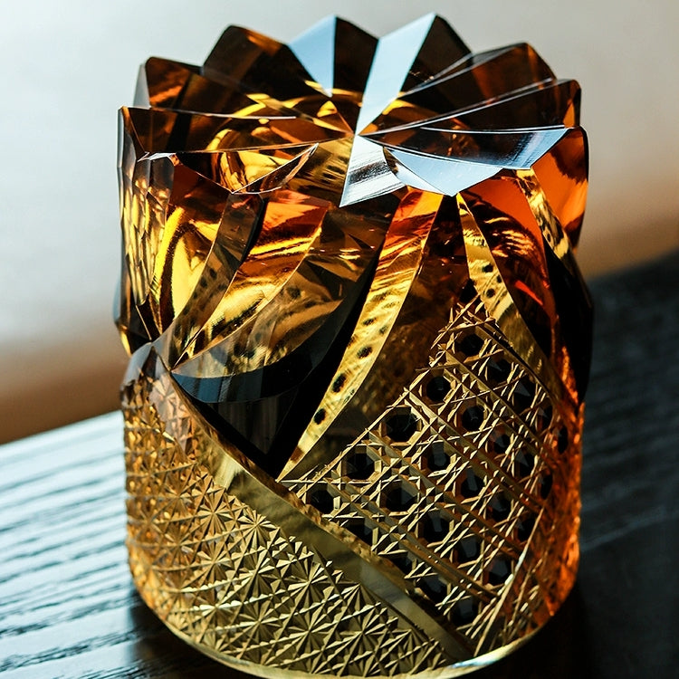 Whiskey Glass Hand Cut Amber Crystal Japanese Style Collectors Drinking Tumbler Gift Box Barware | Thomler