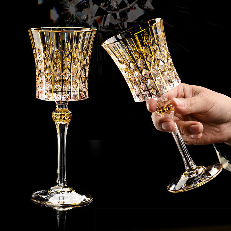 Embossed Gold Accent Wine Glass & Decanter Set with Carrying Case for Elegant Entertaining | Thomler