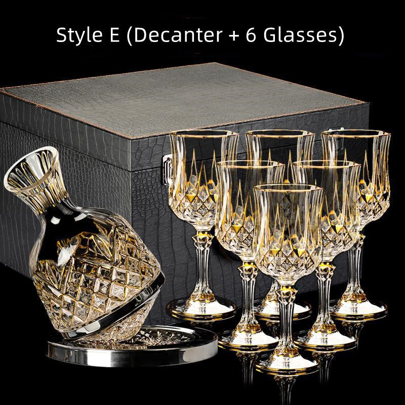 Embossed Gold Accent Wine Glass & Decanter Set with Carrying Case for Elegant Entertaining | Thomler