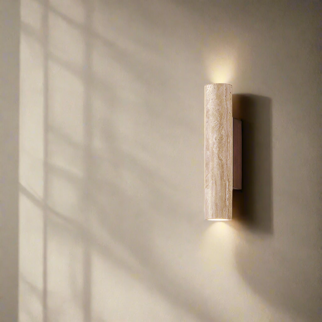 Wall Lamp Travertine Stone 12.6 in Up Down Bedroom Hallway Sconce Minimalist Natural Lighting Fixture | Thomler