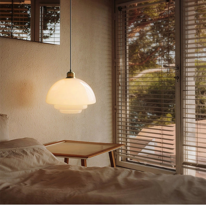 Pendant Light Glass 30.0 cm Milky White Dining Room Kitchen Island Hanging Ceiling Lamp Adjustable Cable Brass Finish | Thomler