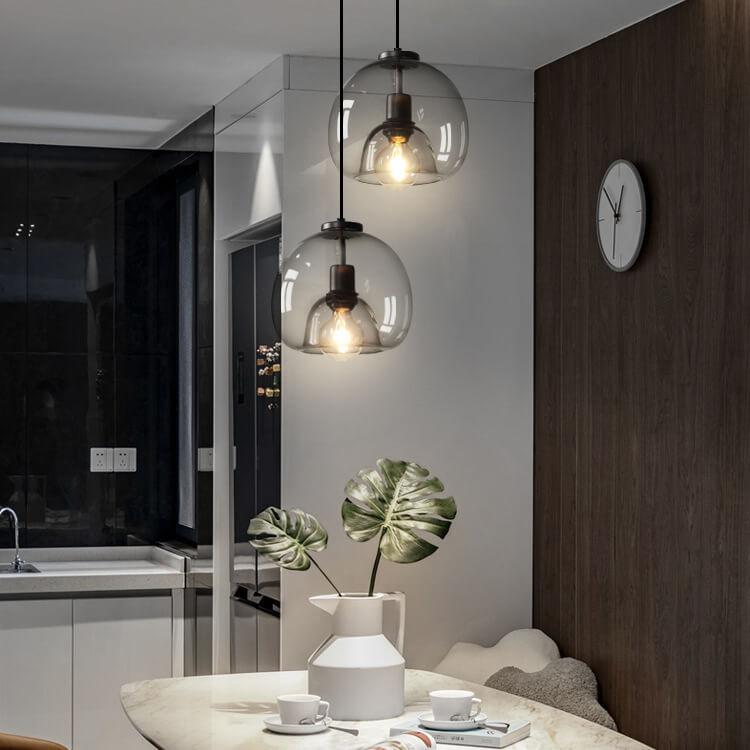 Pendant Light Glass 9.1 in Smoke Gray Adjustable Ceiling Fixture Living Room Bedroom Dining Area Modern Minimalist Hanging Lamp | Thomler