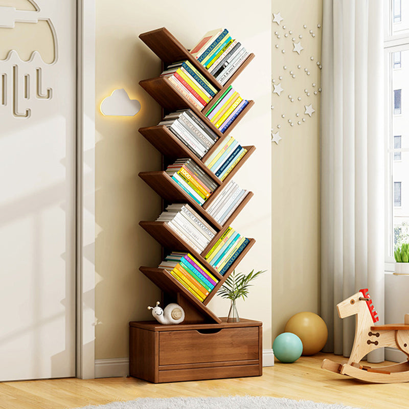 Bookshelf Solid Wood 39.4 in Small Walnut Color Home Office Storage Organizer Shelving Unit | Thomler