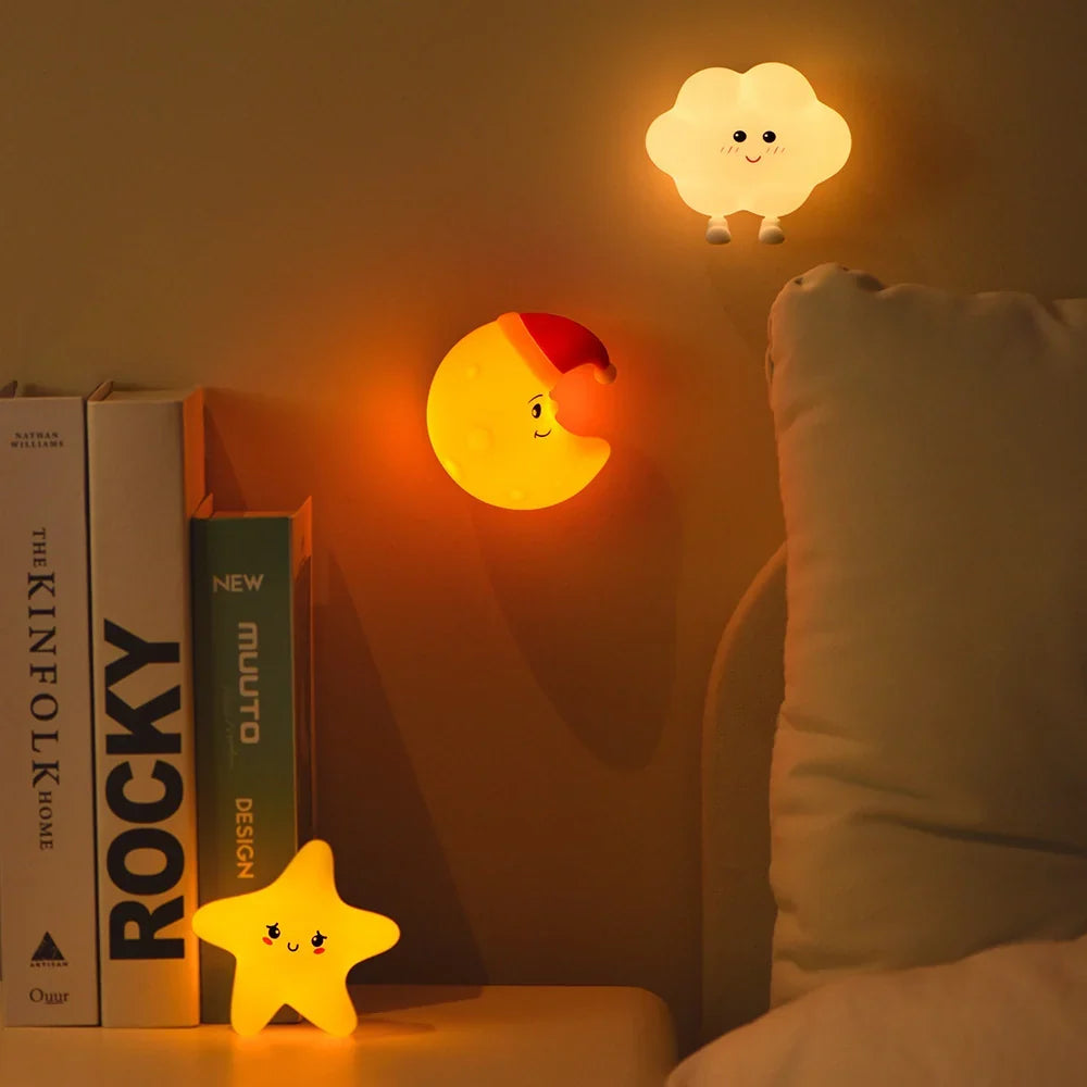 Kids Night Light LED Lamp Star Moon Cloud Rechargeable USB Cordless Bedside Nightlight Nursery Baby Toddler Room Decor 3 Brightness Levels | Thomler