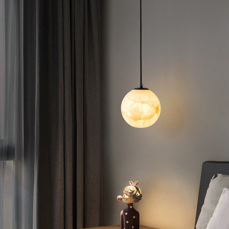 Pendant Light Alabaster Globe 3.9–5.9 in Adjustable Bedroom Dining Hanging Ceiling Lamp Modern Minimalist Stone Fixture | Thomler