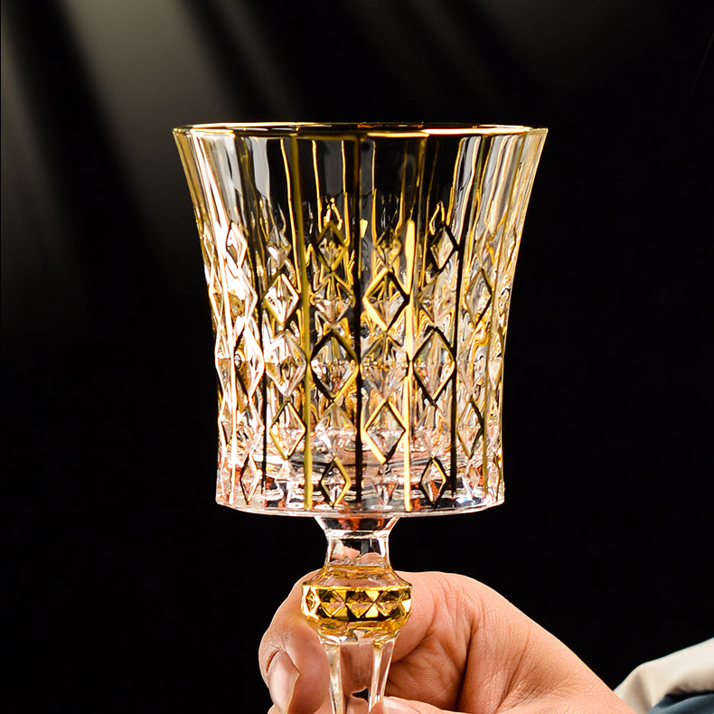Embossed Gold Accent Wine Glass & Decanter Set with Carrying Case for Elegant Entertaining | Thomler