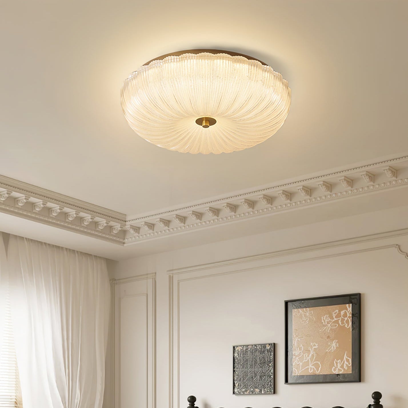 Flush Mount LED Ceiling Light with Textured Glass Shade for Dining Room & Bedroom – Round Halo Design, 8 to 20 Inch Diameter Options, Warm | Thomler