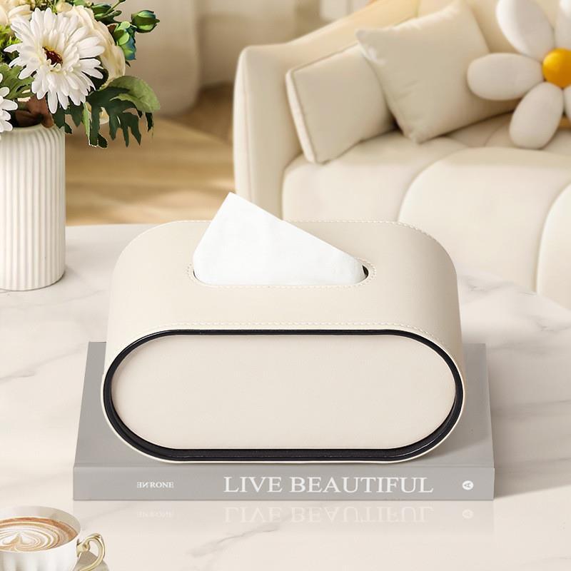 Tissue Box Leather 22.0 cm Orange Oval Desk Living Room Tissue Holder Decorative Napkin Cover Organiser | Thomler