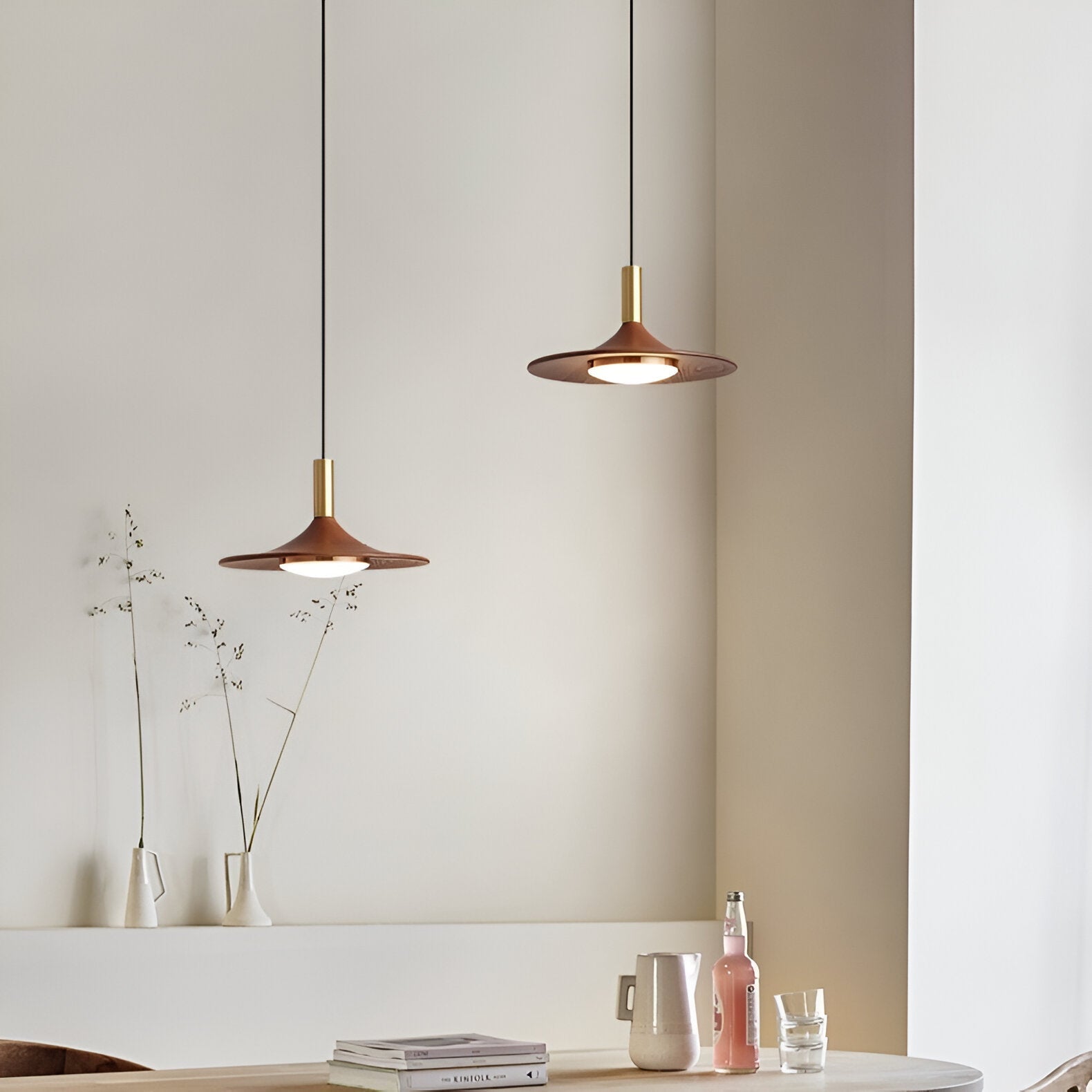 Pendant Light Iron Wood Finish 9.8 in 13.8 in Adjustable Dining Room Kitchen Island Hanging Ceiling Lamp Scandinavian | Thomler