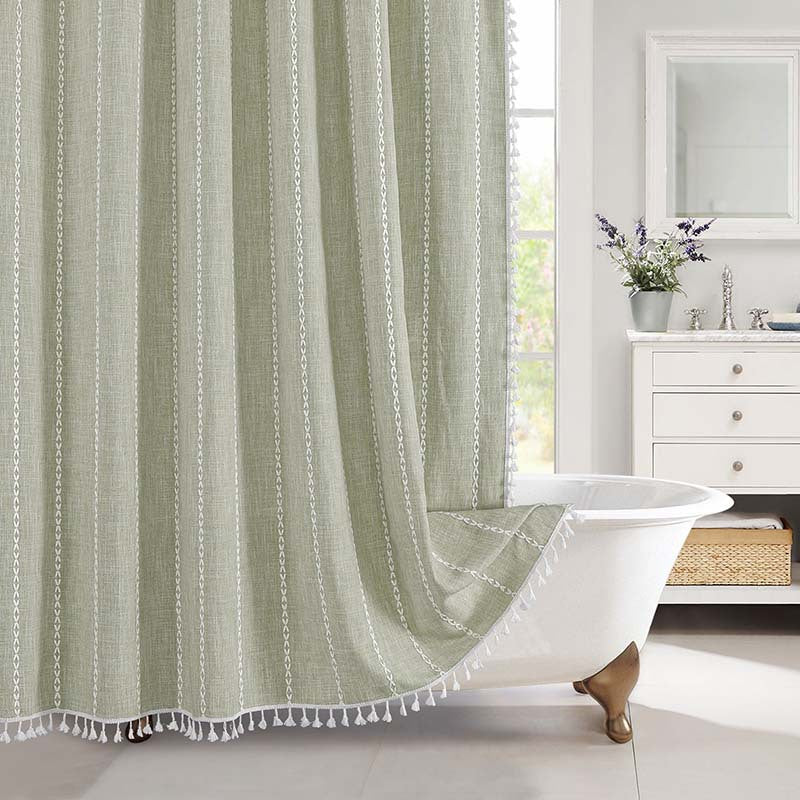 Shower Curtain Premium Linen 180.0 x 200.0 cm Grey Bathroom Waterproof Tassel Bohemian Bath Screen Privacy Curtain | Thomler