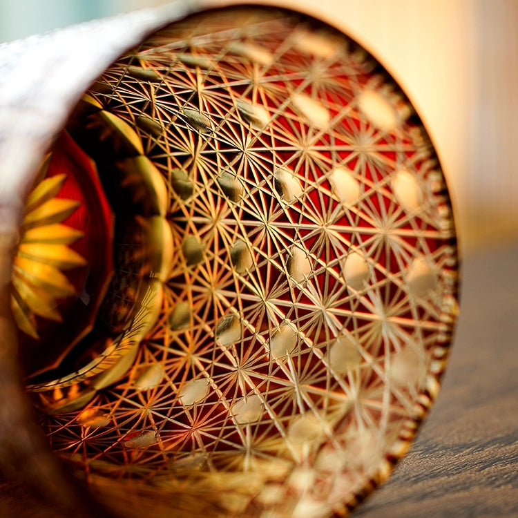 Cut Crystal Whisky Tumblers with Starburst Floral Design in Amber Glass for Bourbon, Scotch & Cocktails | Thomler
