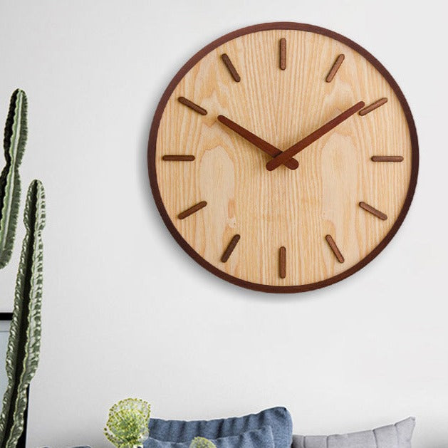 Wall Clock Walnut Wood 30.5 cm Brown Silent Living Room Bedroom Office Round Decor | Thomler