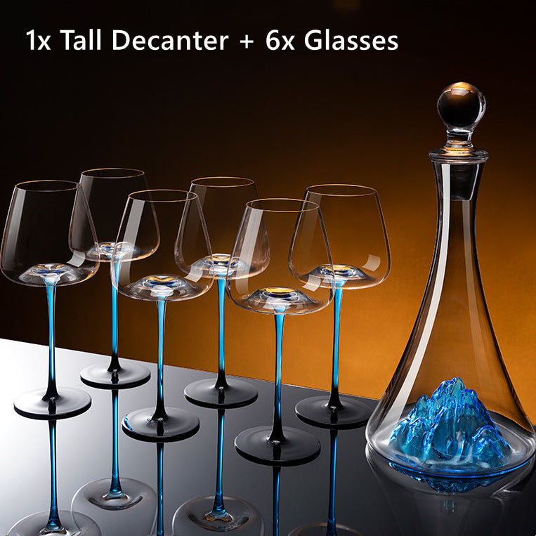 Wine Glass Hand Painted Blue Stem Bordeaux Aeration Tableware Elegant Dining Decanter Set Entertaining Giftware | Thomler