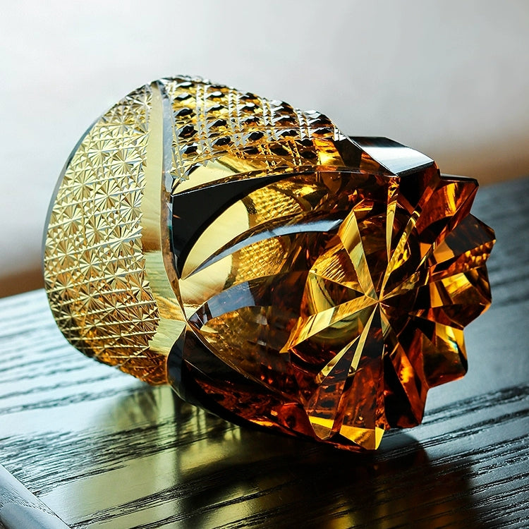 Whiskey Glass Hand Cut Amber Crystal Japanese Style Collectors Drinking Tumbler Gift Box Barware | Thomler