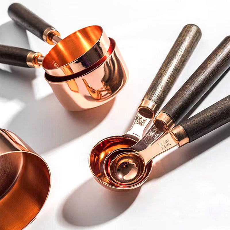 Measuring Cups And Spoons Stainless Steel Oak Wood 240 ml Baking Cooking Kitchen Portion Set | Thomler