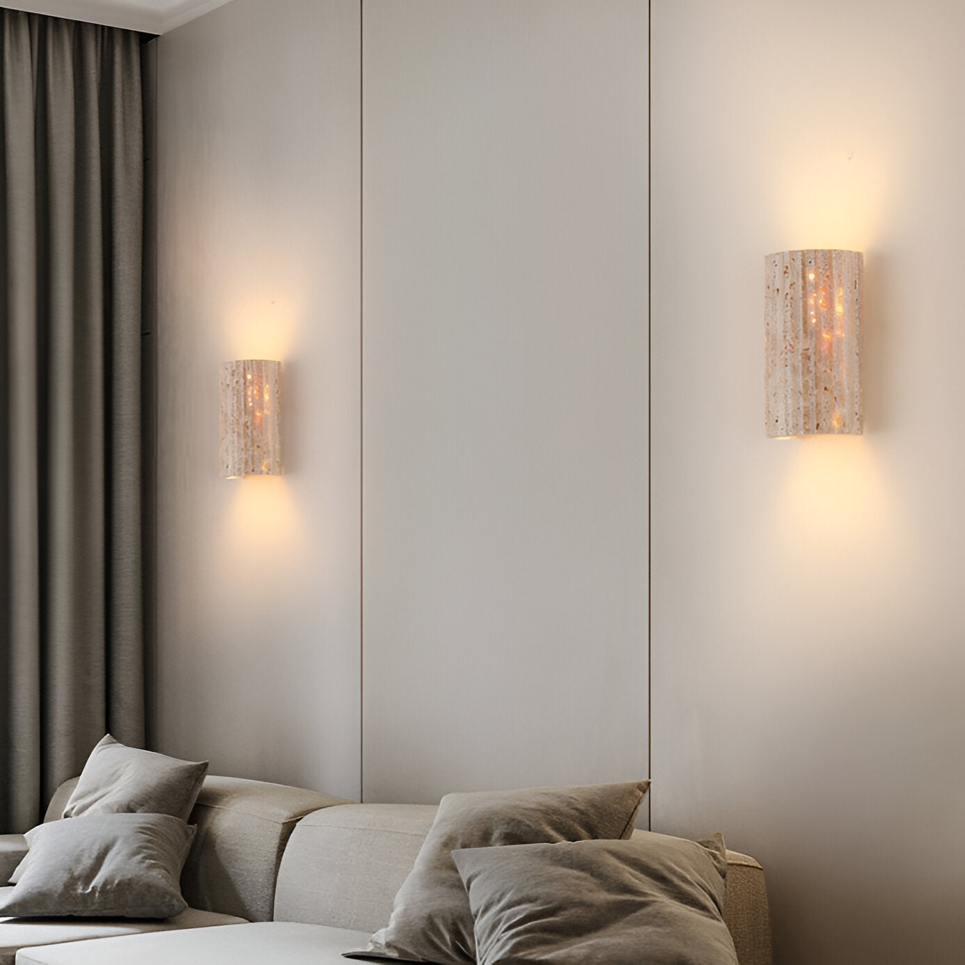 Wall Lamp Travertine Stone 6.5 in Up Down Outdoor Indoor Garden Patio Sconce Ambient Lighting Fixture | Thomler