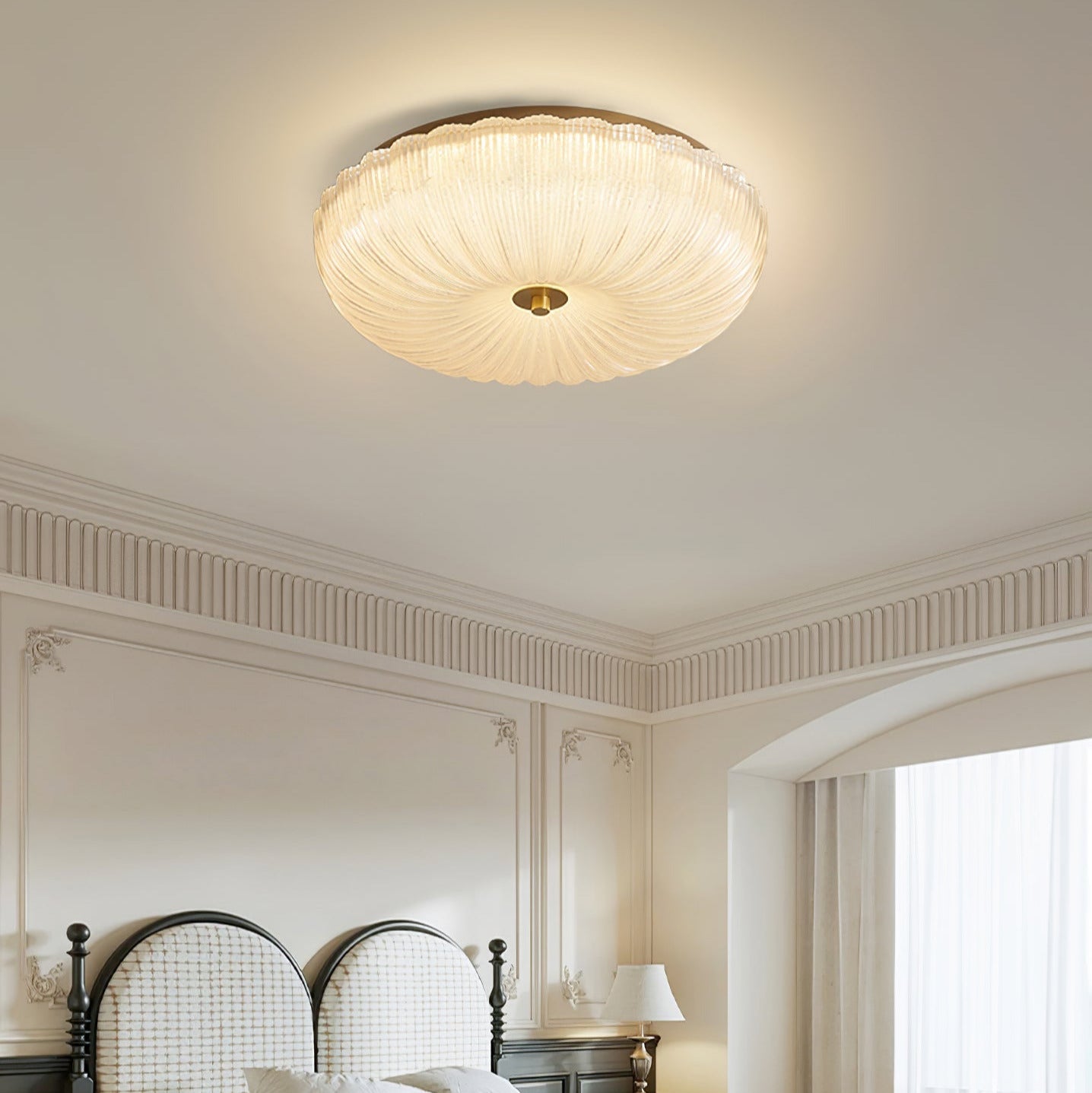 Flush Mount LED Ceiling Light with Textured Glass Shade for Dining Room & Bedroom – Round Halo Design, 8 to 20 Inch Diameter Options, Warm | Thomler