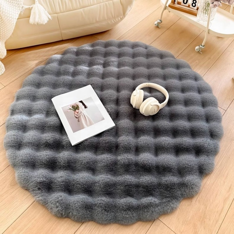 Plush Circular Synthetic Bunny Pile Floor Mat – Anti-Skid Backing, Machine Washable | Thomler
