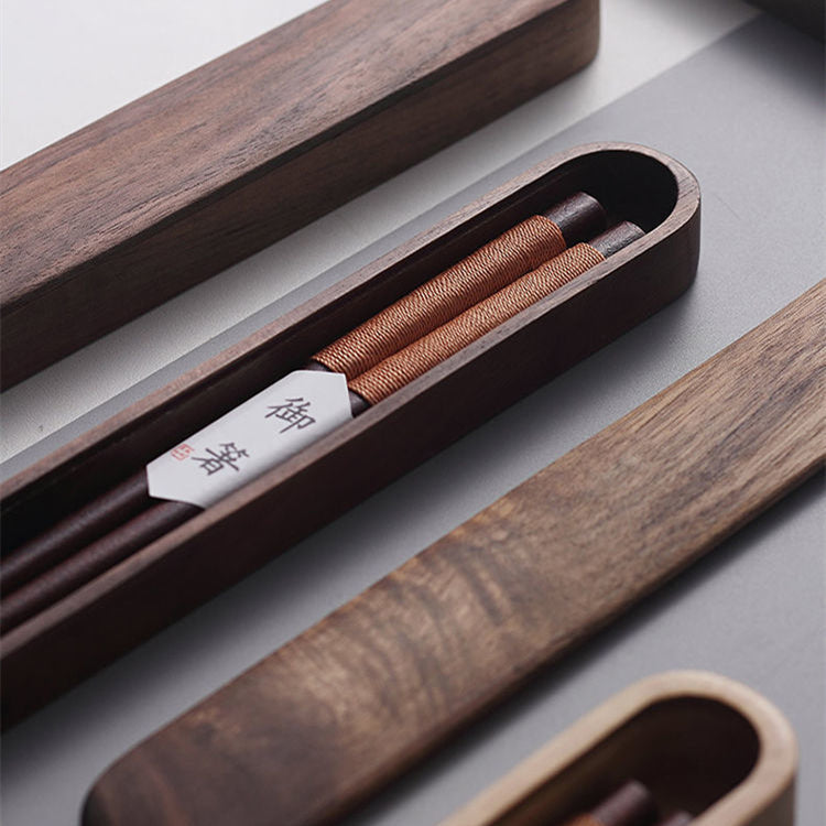 Chopsticks Black Walnut Wood Handmade Japanese Dining Set Decorative Rope Gift Box Tableware | Thomler