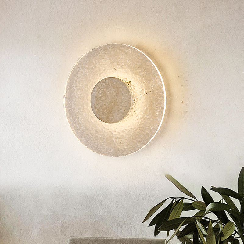 Wall Lamp Acrylic Travertine 11.8 in Round LED Bedroom Hallway Ambient Lighting Modern Minimalist Fixture | Thomler